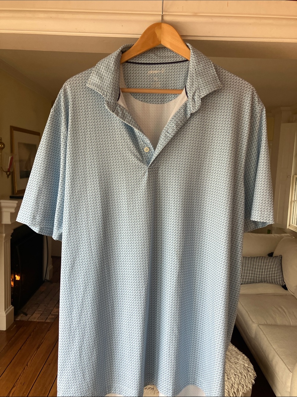 johnnie-O Pale Blue Short Sleeve Polo with Micro Geo Print